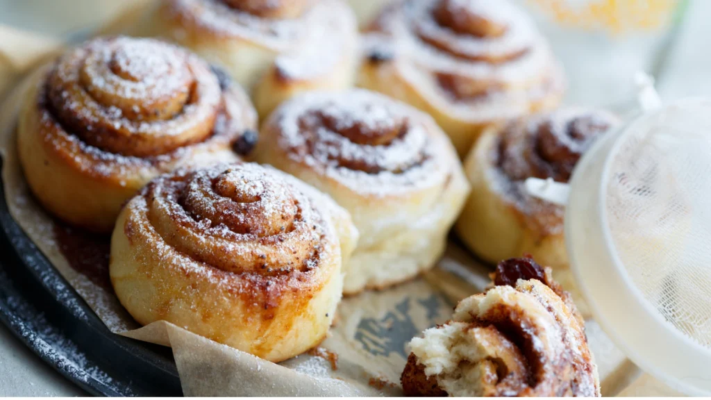 Soft Sourdough Discard Cinnamon Rolls with a Touch of Powdered Sugar