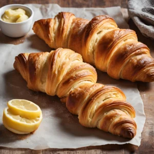 “Freshly baked croissants topped with toasted almonds, showcasing the golden layers and creamy almond filling of this French classic. pastries